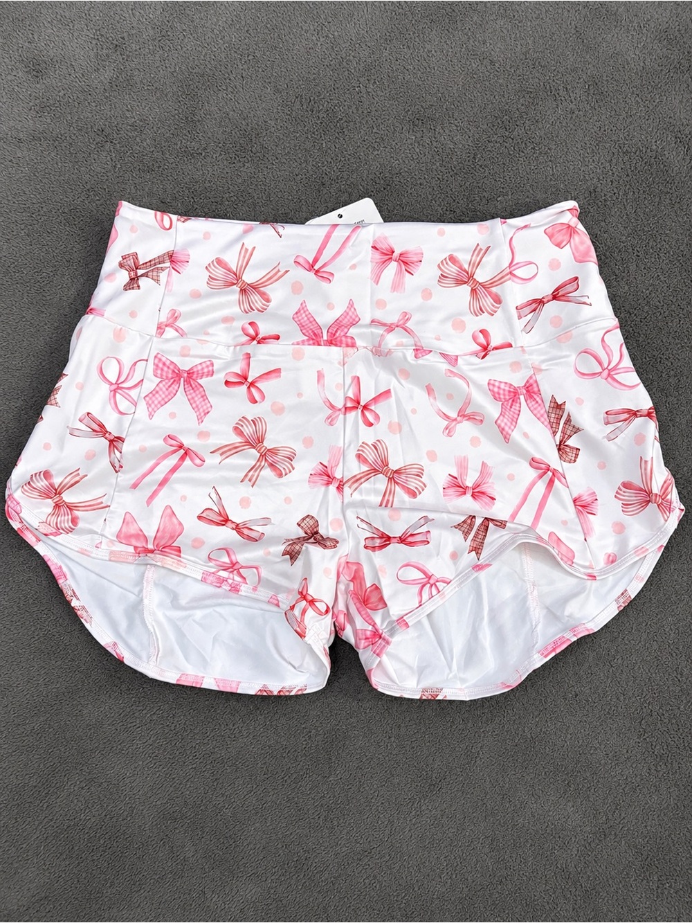 Lulu White & Pink Bow Print Women's Athletic Shorts